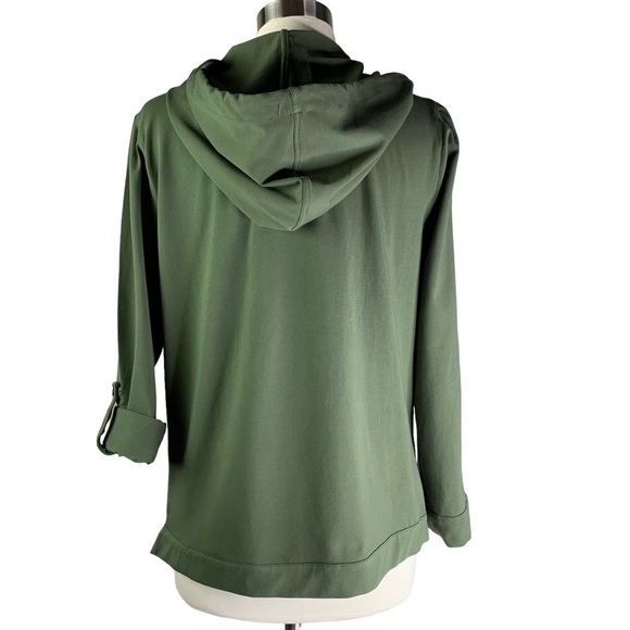 Chico’s New Polished Hooded Olive Colored Snap Front Closure Jacket w Pockets M - Picture 4 of 10